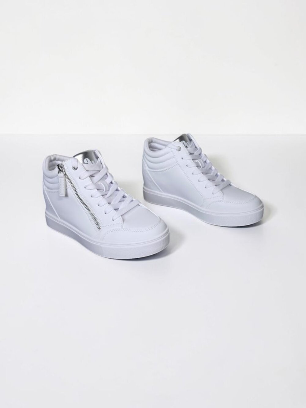 Nine West Tons High Top Hidden Wedge White Sneakers Size 7 - Picture 5 of 13
